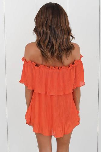 Orange Off-Shoulder Pleated Ruffle Blouse