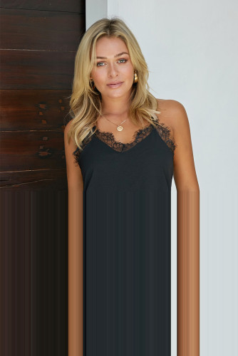 Black Eyelash Lace Trim Cami Tank