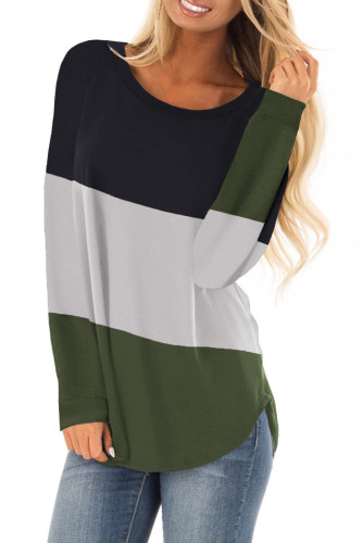 Green Long Sleeve Colorblock Top