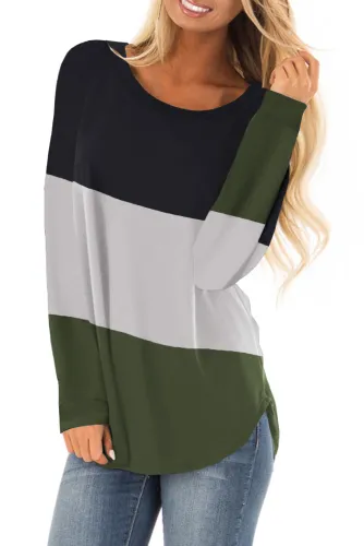 Green Long Sleeve Colorblock Top