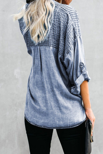 Sky Blue Be A Rockstar Vintage Washed Button Down Top