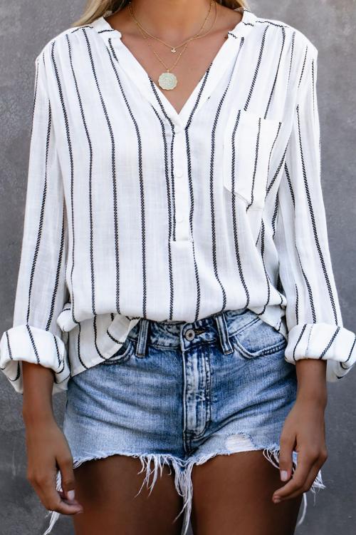 White Crisp Air Button Down Embroidered Top