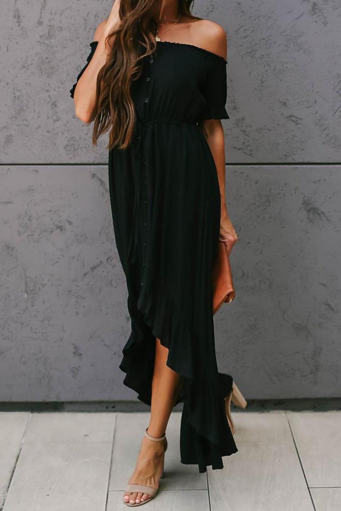 Black Glaze High Low Off The Shoulder Maxi Dress