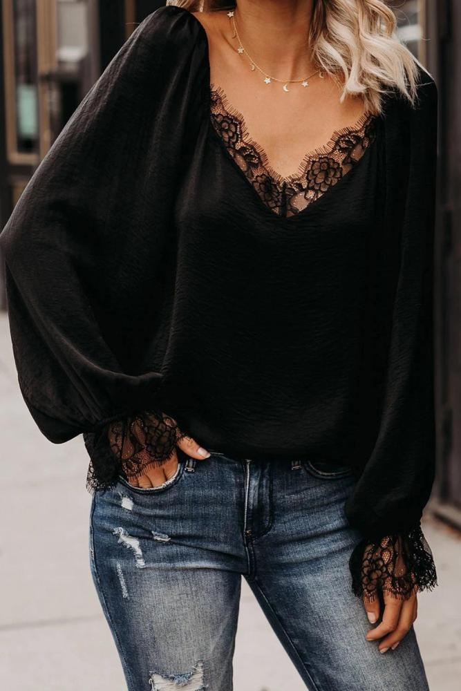 Black Satin Lace Blouse