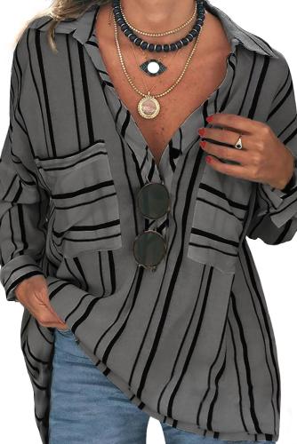 Gray Striped Buttoned Down Blouse