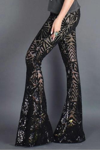 Black Sequin Bell Bottoms
