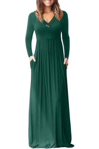 Hunter Green V Neck Pocket Style Long Jersey Dress