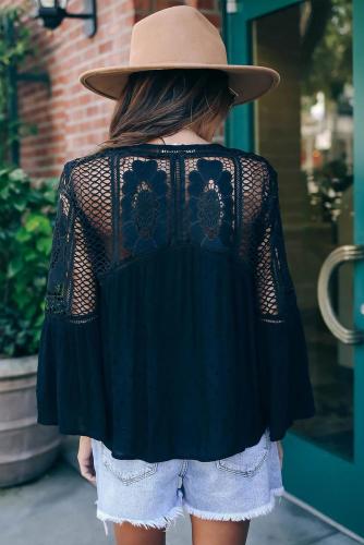 Black Against The Grain Swiss Dot Crochet Tie Top