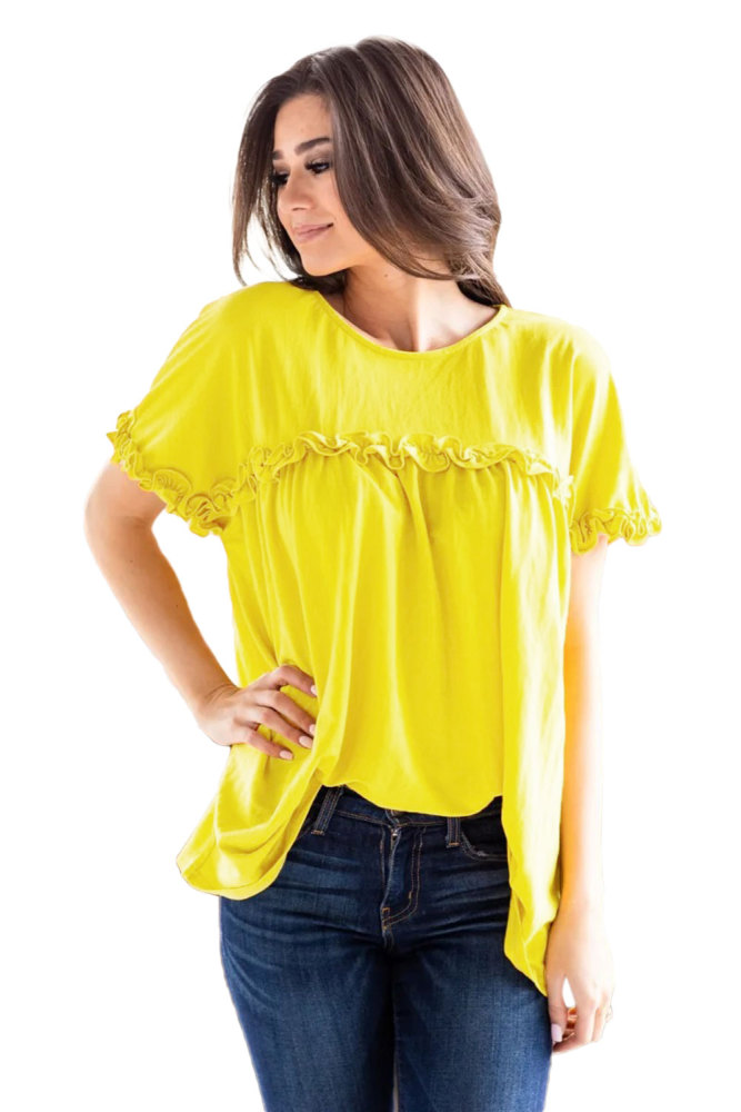 Yellow Ruffled Detail T-shirt