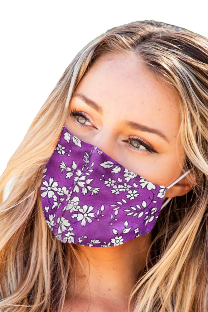 Purple Floral Print Washable Outdoor Protection Face Mask