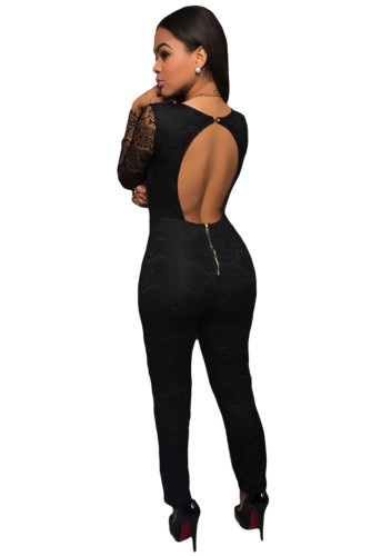 Black Lace Keyhole Back Jumpsuit