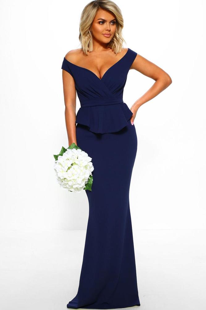 Blue Cross Over Peplum Maxi Dress