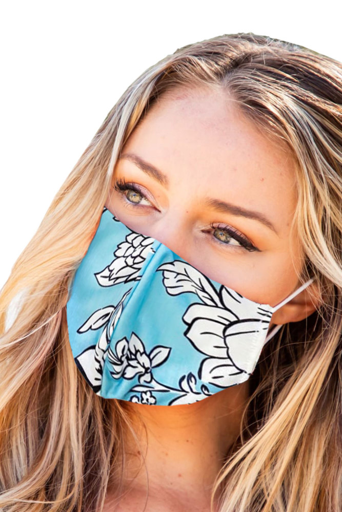 Sky Blue Floral Print Washable Outdoor Protection Face Mask