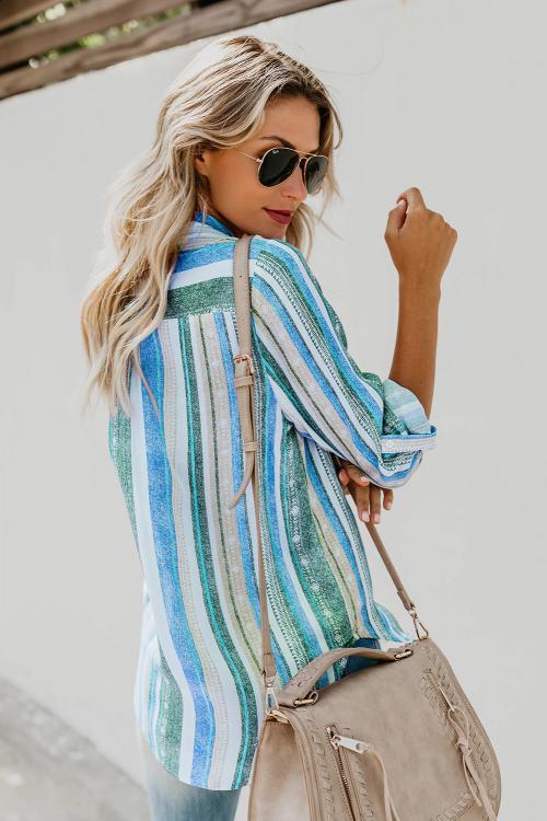 Sky Blue Sweet Enough Striped Button Down Top