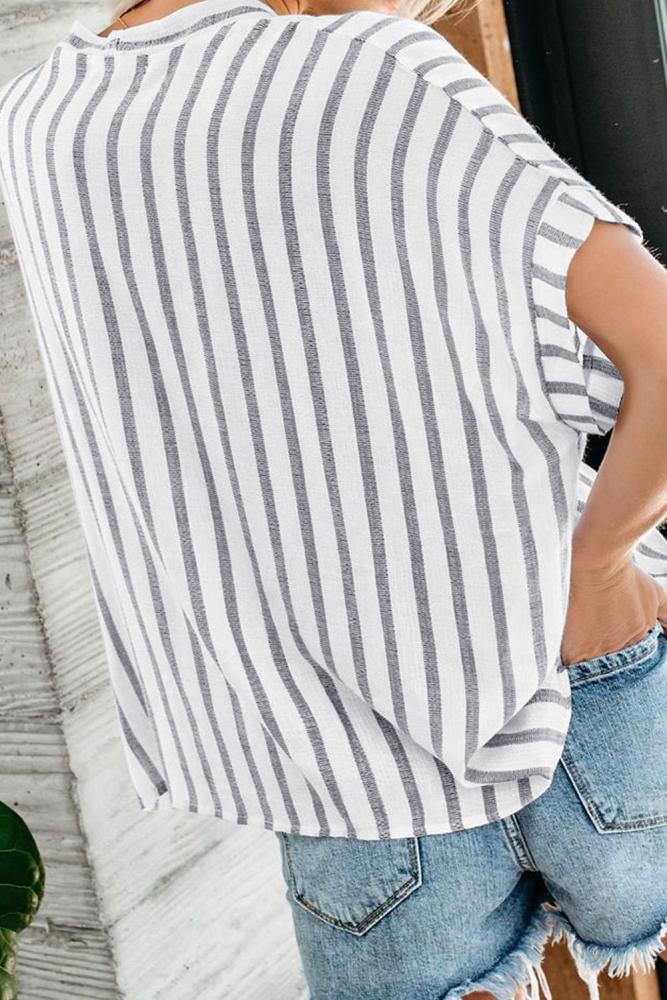 Gray Windows Down Striped Cotton Top