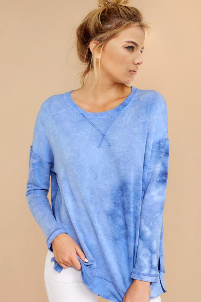 Sky Blue Drop Shoulder High Low Hem Sweatshirt