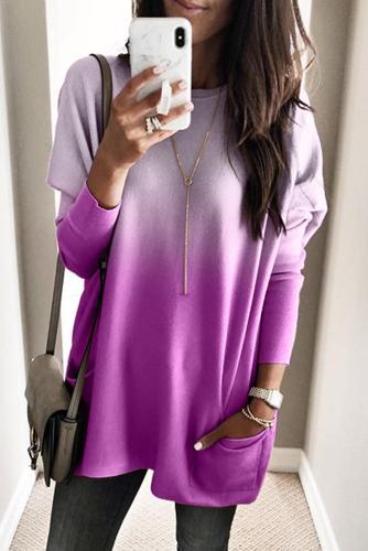 Purple Color Block Pocketed Side Long Top
