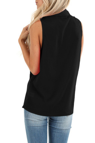 Black Sleeveless Blouse Top with Front Twist