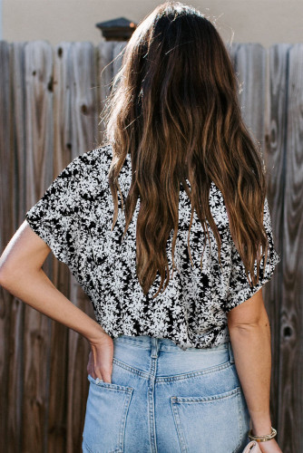 White Printed Button Front Top