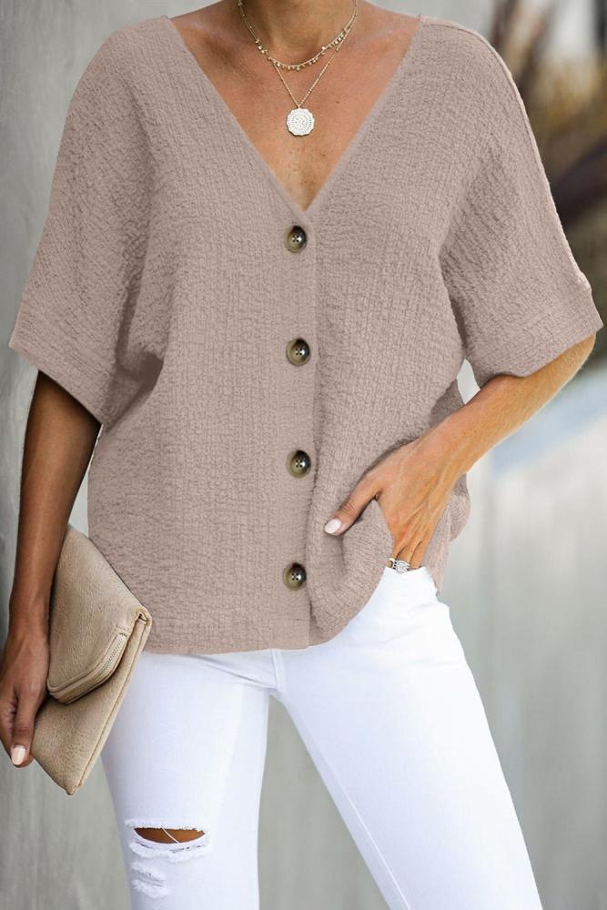 Apricot Soak It Up Cotton Button Down Blouse
