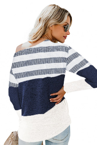 White Color Block Striped Knit Top