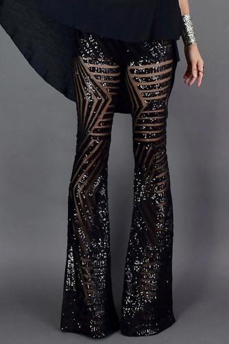 Black Sequin Wide Leg Pants