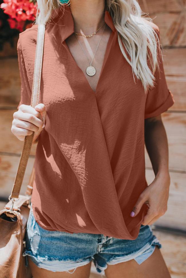 Rusty Crepe Drape Blouse