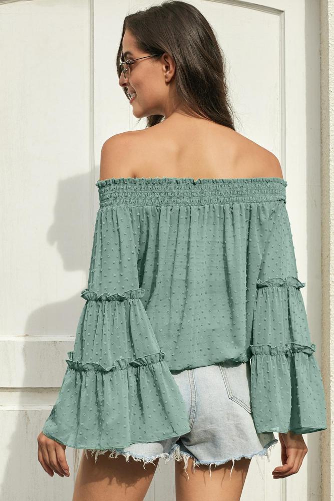 Green Swiss Dot Off The Shoulder Top