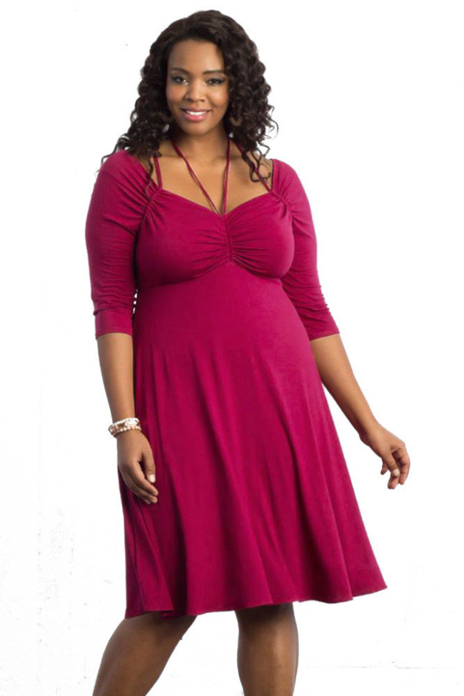 Rosy Enticing Tie Off-shoulder Plus Size Midi Dress