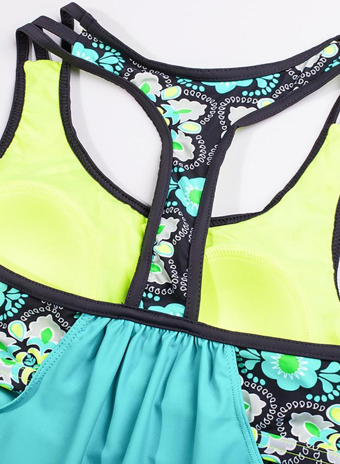 Light Green Print Insert Racerback Tankini Set