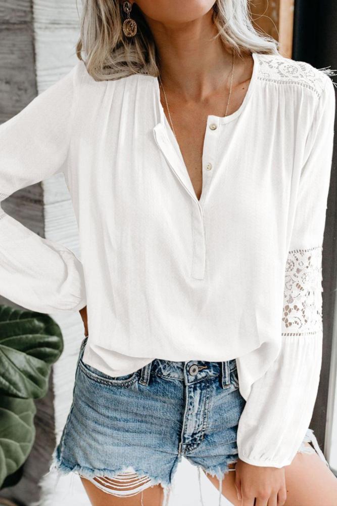 White Hi-lo Hemline Lace Blouse