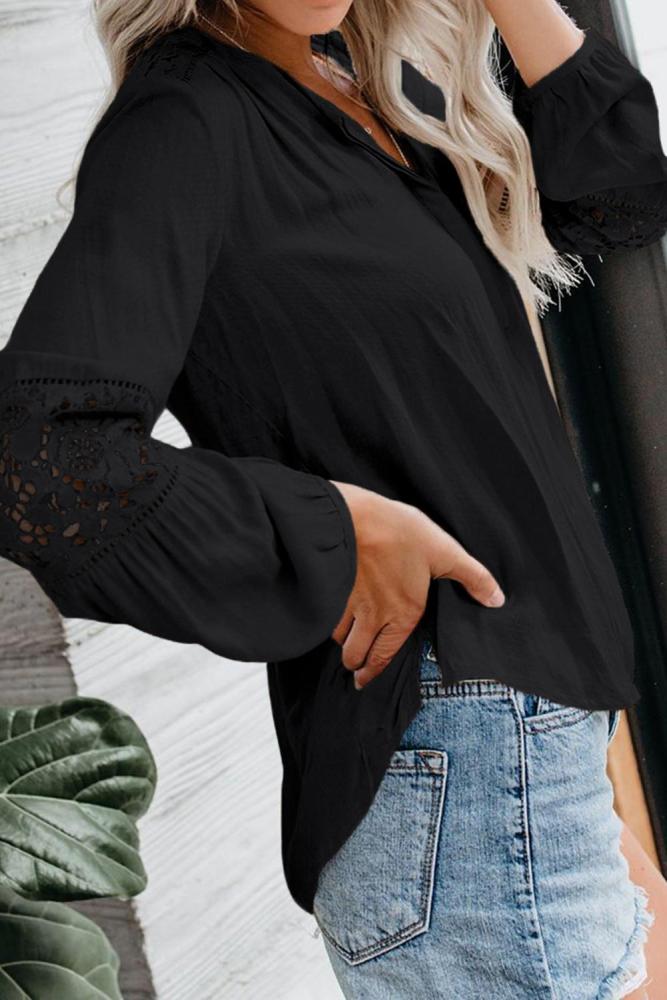 Black Hi-lo Hemline Lace Blouse