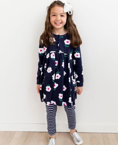 Little Flower Allover Blue Flared Girl Dress
