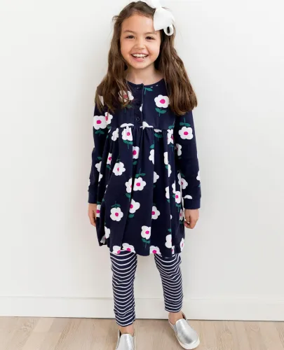 Little Flower Allover Blue Flared Girl Dress