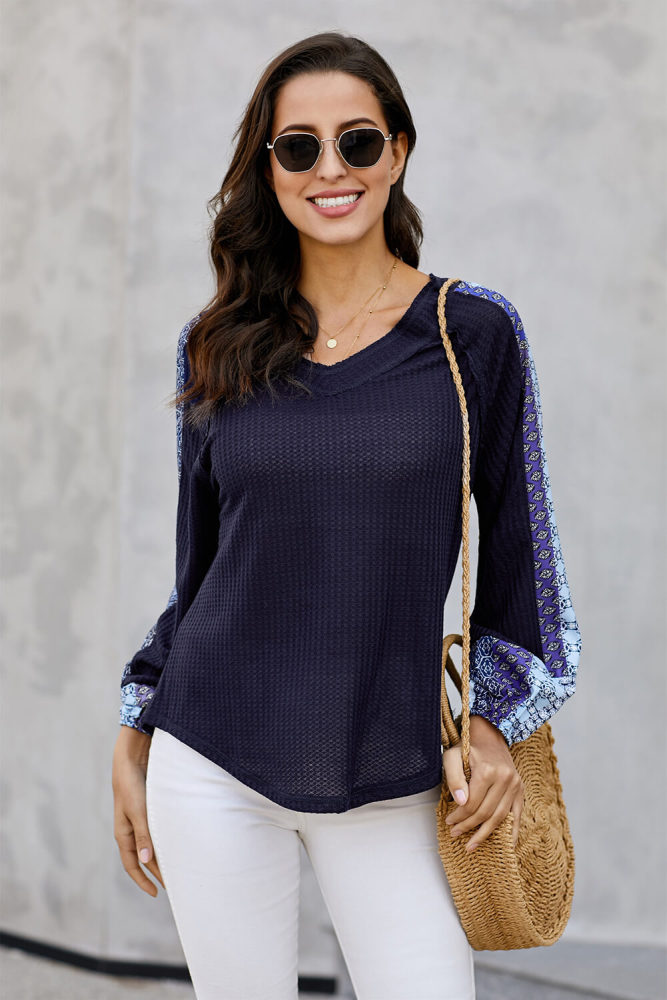 Blue Always Moving Forward Multi Print Sleeve Top