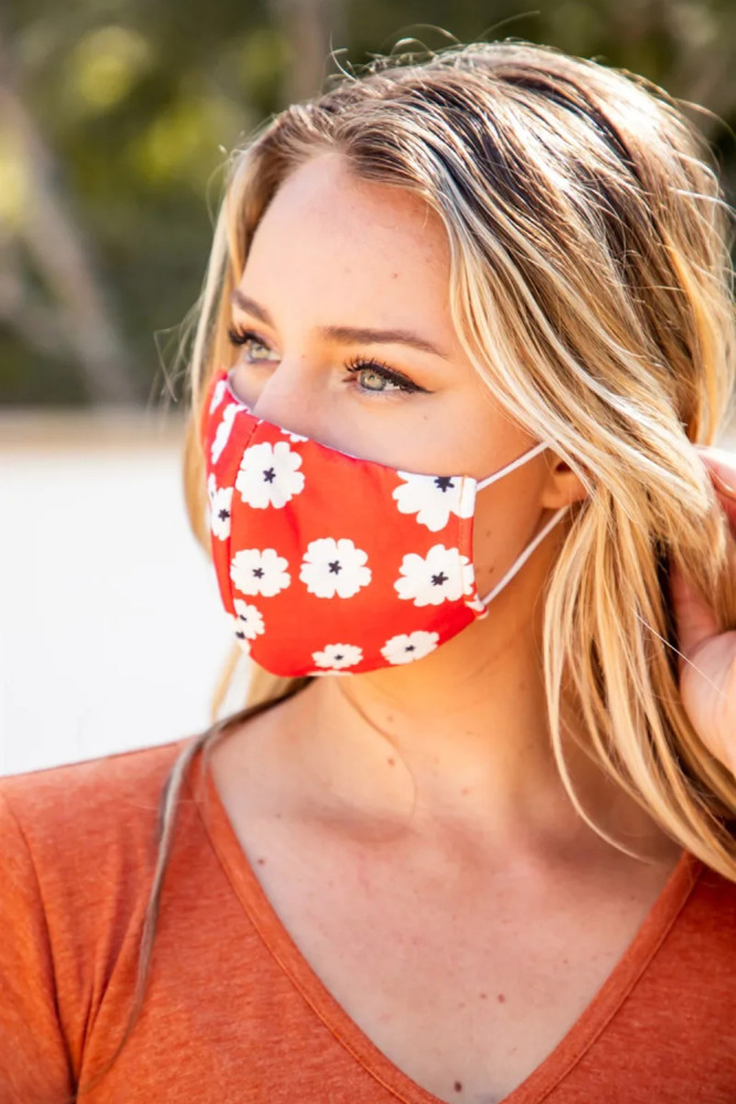 Red Floral Print Washable Outdoor Protection Face Mask