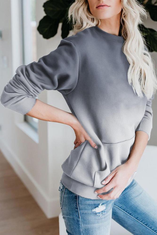 Gray Ombre Kangroo Pocket Pullover Sweatshirt