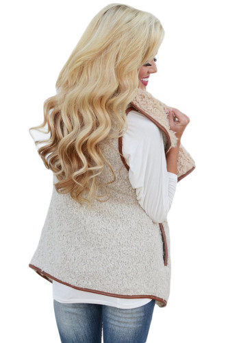 Apricot Fleece Open Front Vest Jacket