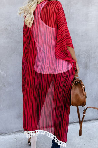Red Striped Tassel Kimono