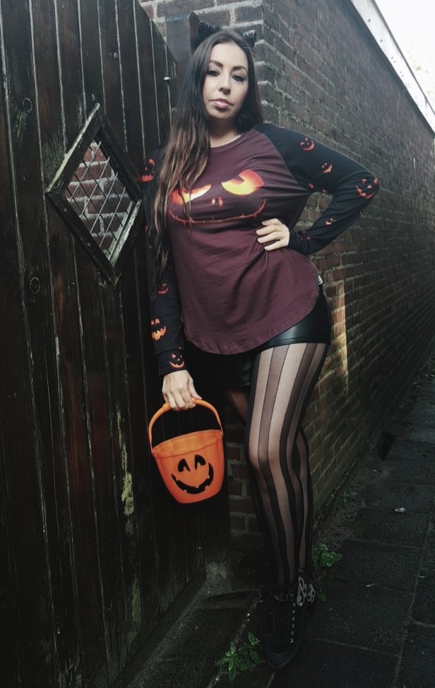 Black Halloween Theme Long Sleeve Pullover Top