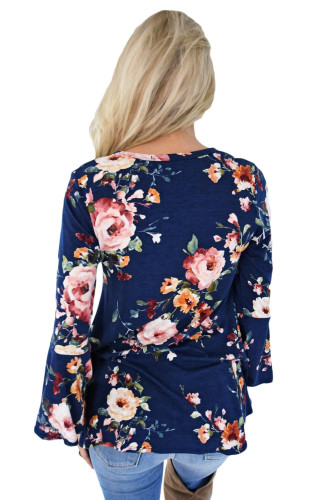 Blue Bell Sleeve Floral Print Top