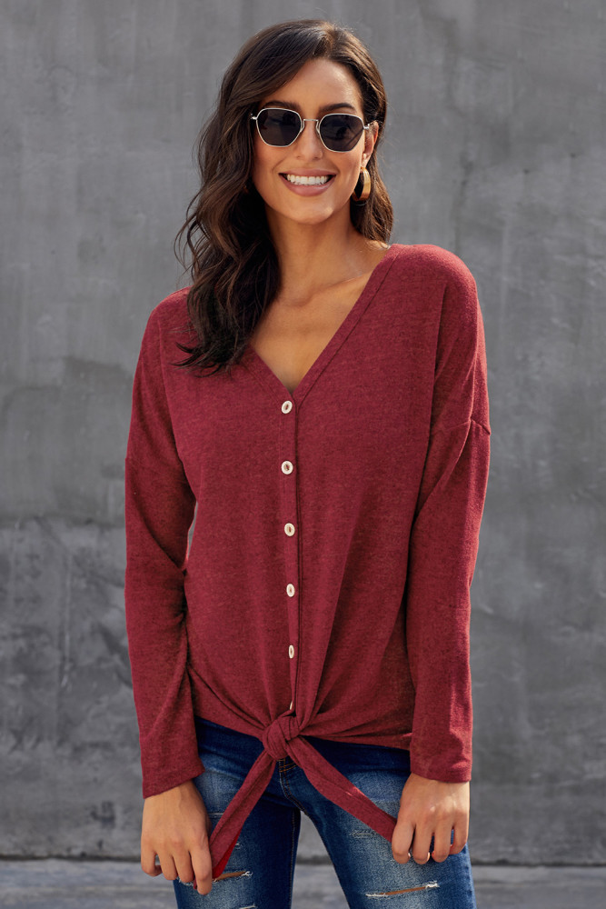 Red Dearly Loved Button Up Top