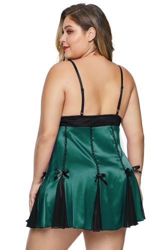 Green Lace Cup Satin Tulle Plus Size Babydoll with Bowknot