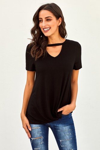 Black As If Short Sleeve Knot Top