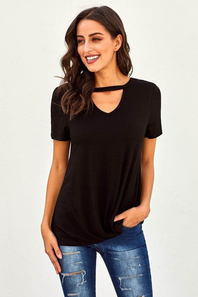 Black As If Short Sleeve Knot Top