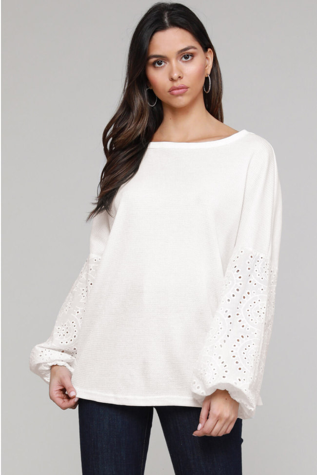 White Loose Casual Puffy Sleeve Top