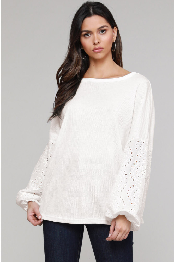 White Loose Casual Puffy Sleeve Top