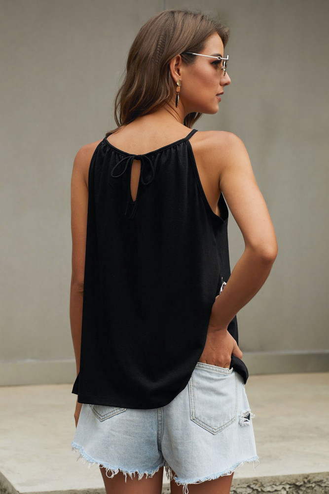 Black Chevron Leopard Insert Flowy Tank Top