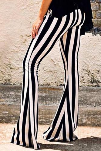 Black and White Striped Bell Pants