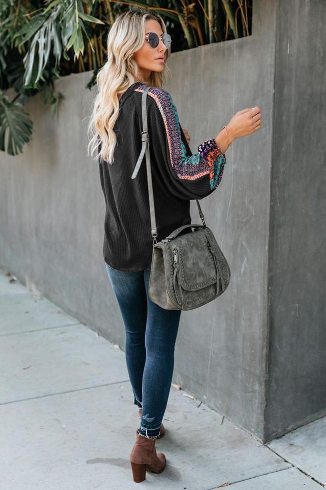 Black Always Moving Forward Multi Print Sleeve Top